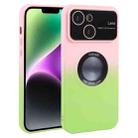 For iPhone 14 Gradient Silicone Shockproof Magsafe Phone Case with Lens Film(Pink Green) - 1