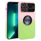 For iPhone 13 Pro Max Gradient Silicone Shockproof Magsafe Phone Case with Lens Film(Pink Green) - 1