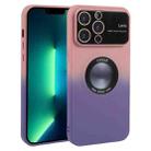 For iPhone 13 Pro Max Gradient Silicone Shockproof Magsafe Phone Case with Lens Film(Pink Purple) - 1