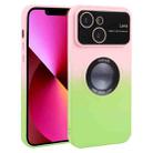 For iPhone 13 Gradient Silicone Shockproof Magsafe Phone Case with Lens Film(Pink Green) - 1