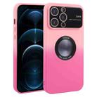 For iPhone 12 Pro Max Gradient Silicone Shockproof Magsafe Phone Case with Lens Film(Pink Rose) - 1