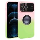 For iPhone 12 Pro Max Gradient Silicone Shockproof Magsafe Phone Case with Lens Film(Pink Green) - 1