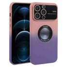 For iPhone 12 Pro Max Gradient Silicone Shockproof Magsafe Phone Case with Lens Film(Pink Purple) - 1