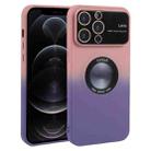 For iPhone 12 Pro Gradient Silicone Shockproof Magsafe Phone Case with Lens Film(Pink Purple) - 1