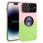 For iPhone 15 Pro Max Gradient Silicone Shockproof Magsafe Phone Case with Lens Film(Pink Green) - 1