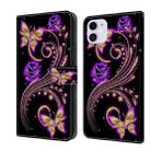 For iPhone 11 Crystal 3D Shockproof Protective Leather Phone Case(Purple Flower Butterfly) - 1