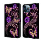 For iPhone 12 Pro Max / 13 Pro Max Crystal 3D Shockproof Protective Leather Phone Case(Purple Flower Butterfly) - 1