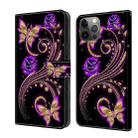 For iPhone 12 / 12 Pro Crystal 3D Shockproof Protective Leather Phone Case(Purple Flower Butterfly) - 1