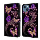 For iPhone 13 / 14 Crystal 3D Shockproof Protective Leather Phone Case(Purple Flower Butterfly) - 1