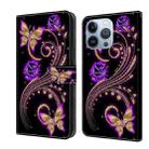 For iPhone 13 Pro Crystal 3D Shockproof Protective Leather Phone Case(Purple Flower Butterfly) - 1