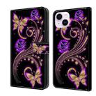 For iPhone 14 Plus Crystal 3D Shockproof Protective Leather Phone Case(Purple Flower Butterfly) - 1