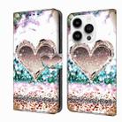 For iPhone 14 Pro Crystal 3D Shockproof Protective Leather Phone Case(Pink Diamond Heart) - 1