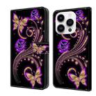 For iPhone 14 Pro Crystal 3D Shockproof Protective Leather Phone Case(Purple Flower Butterfly) - 1