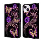 For iPhone 15 Plus Crystal 3D Shockproof Protective Leather Phone Case(Purple Flower Butterfly) - 1