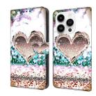 For iPhone 15 Pro Crystal 3D Shockproof Protective Leather Phone Case(Pink Diamond Heart) - 1