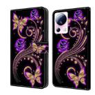 For Xiaomi 13 Lite Crystal 3D Shockproof Protective Leather Phone Case(Purple Flower Butterfly) - 1