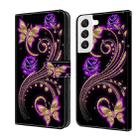 For Samsung Galaxy S22 Crystal 3D Shockproof Protective Leather Phone Case(Purple Flower Butterfly) - 1