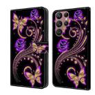 For Samsung Galaxy S22 Ultra Crystal 3D Shockproof Protective Leather Phone Case(Purple Flower Butterfly) - 1