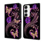 For Samsung Galaxy S23 Crystal 3D Shockproof Protective Leather Phone Case(Purple Flower Butterfly) - 1