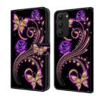 For Samsung Galaxy S23+ Crystal 3D Shockproof Protective Leather Phone Case(Purple Flower Butterfly) - 1