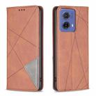 For Motorola Moto G85 Rhombus Texture Magnetic Leather Phone Case(Brown) - 1