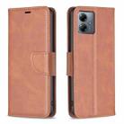 For Motorola Moto G14 4G Lambskin Texture Pure Color Flip Leather Phone Case(Brown) - 1