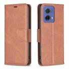 For Motorola Moto G85 Lambskin Texture Pure Color Flip Leather Phone Case(Brown) - 1