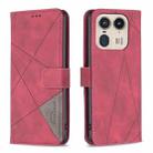 For Motorola Edge 50 Ultra Magnetic Buckle Rhombus Texture Leather Phone Case(Red) - 1