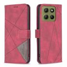 For Motorola Moto G15 Magnetic Buckle Rhombus Texture Leather Phone Case(Red) - 1