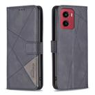 For Motorola Moto G05 Magnetic Buckle Rhombus Texture Leather Phone Case(Black) - 1