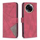 For Realme 11 5G Magnetic Buckle Rhombus Texture Leather Phone Case(Red) - 1