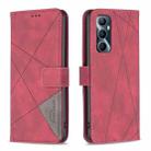 For Realme C65 4G Magnetic Buckle Rhombus Texture Leather Phone Case(Red) - 1