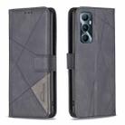 For Realme C65 4G Magnetic Buckle Rhombus Texture Leather Phone Case(Black) - 1