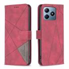 For Realme C61 / C63 Magnetic Buckle Rhombus Texture Leather Phone Case(Red) - 1