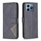 For Realme C61 / C63 Magnetic Buckle Rhombus Texture Leather Phone Case(Black) - 1
