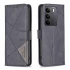 For Realme C75 4G Magnetic Buckle Rhombus Texture Leather Phone Case(Black) - 1