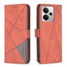 For Realme 14 5G Global Magnetic Buckle Rhombus Texture Leather Phone Case(Brown) - 1
