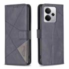 For Realme 14 5G Global Magnetic Buckle Rhombus Texture Leather Phone Case(Black) - 1