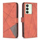 For Realme 14X 5G Magnetic Buckle Rhombus Texture Leather Phone Case(Brown) - 1