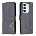 For Realme 14X 5G Magnetic Buckle Rhombus Texture Leather Phone Case(Black) - 1