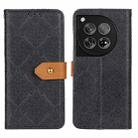 For OnePlus 12 European Floral Embossed Flip Leather Phone Case(Black) - 1