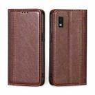 For Sharp Aqous Wish3 Grid Texture Magnetic Flip Leather Phone Case(Brown) - 1