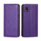 For Sharp Aqous Wish3 Grid Texture Magnetic Flip Leather Phone Case(Purple) - 1