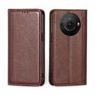 For Sharp Aquos R8 Pro SH-51 Grid Texture Magnetic Flip Leather Phone Case(Brown) - 1