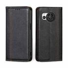 For Sharp Aquos R8 SH-52D Grid Texture Magnetic Flip Leather Phone Case(Black) - 1