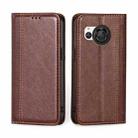 For Sharp Aquos R8 SH-52D Grid Texture Magnetic Flip Leather Phone Case(Brown) - 1