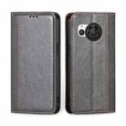 For Sharp Aquos R8 SH-52D Grid Texture Magnetic Flip Leather Phone Case(Grey) - 1