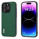 For iPhone 14 Pro Max ABEEL Genuine Leather Litchi Texture Phone Case(Green) - 1