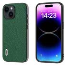 For iPhone 15 Plus ABEEL Genuine Leather Litchi Texture Phone Case(Green) - 1