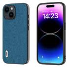 For iPhone 14 Plus ABEEL Genuine Leather Litchi Texture Phone Case(Blue) - 1